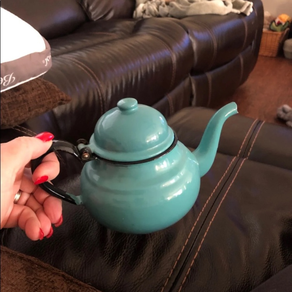 Vintage enamel tea kettle